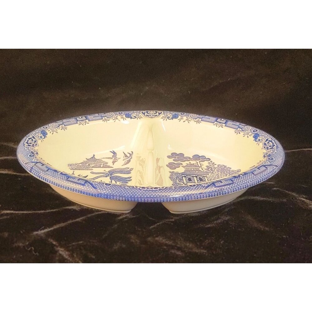 Vintage Churchill Blue Willow Divided Dish